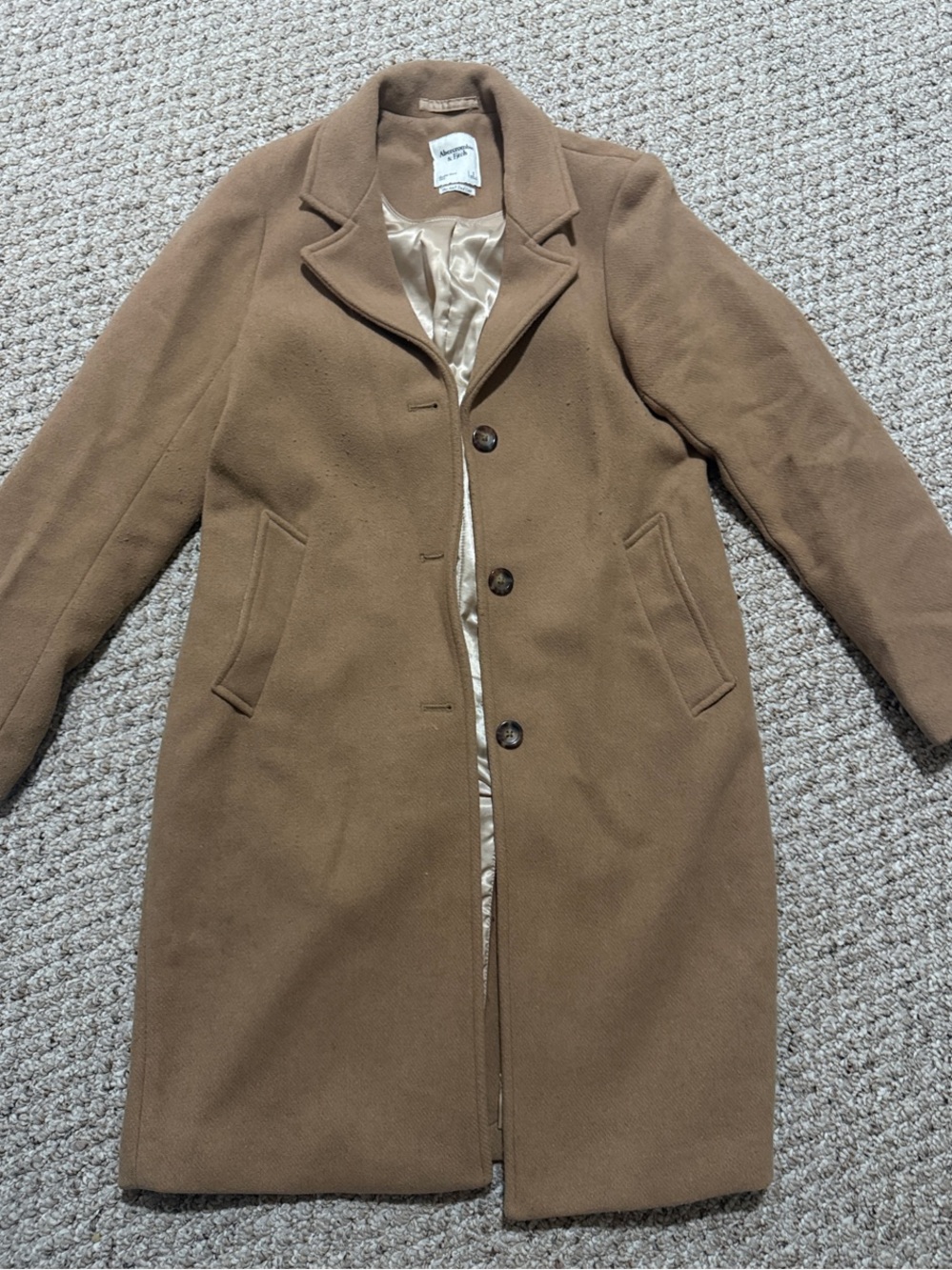 Abercrombie & Fitch Women's Camel Single-Breasted Wool Trench Coat